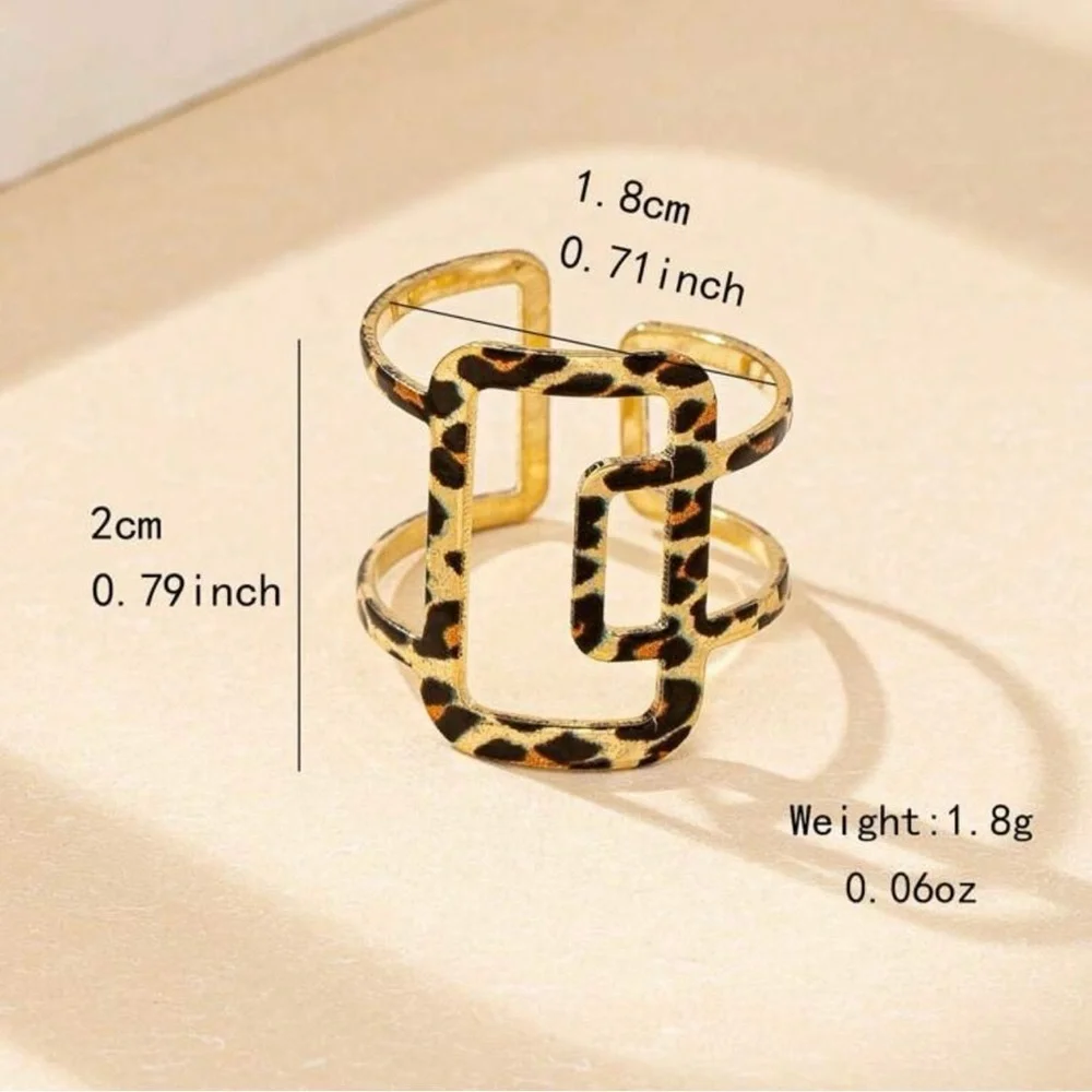 Leopard Print Gold Geometric Statement Ring